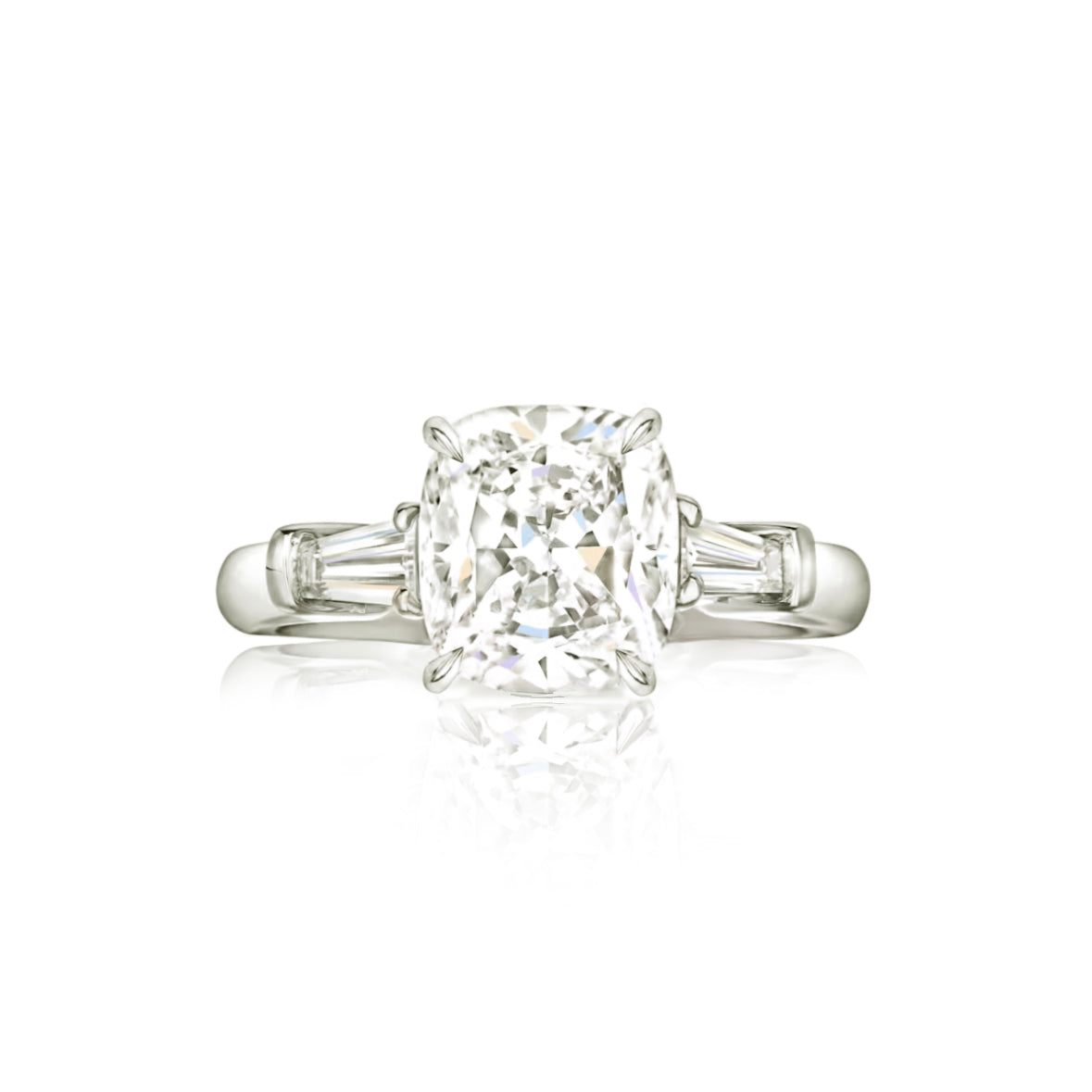 Mangrove Splendor Cushion-Cut Ring with Tapered Baguette Accents