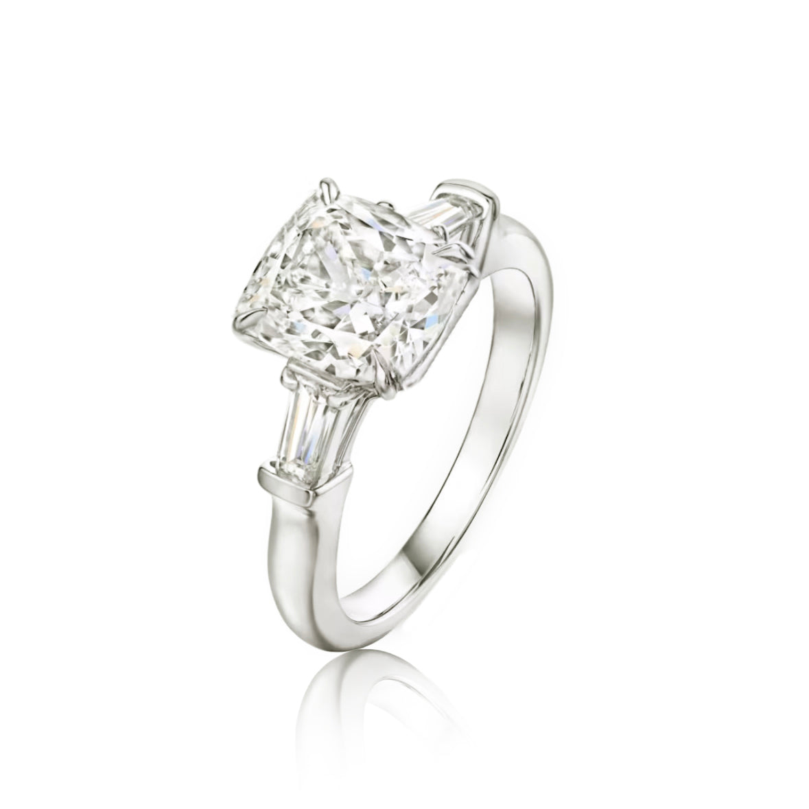 Mangrove Splendor Cushion-Cut Ring with Tapered Baguette Accents