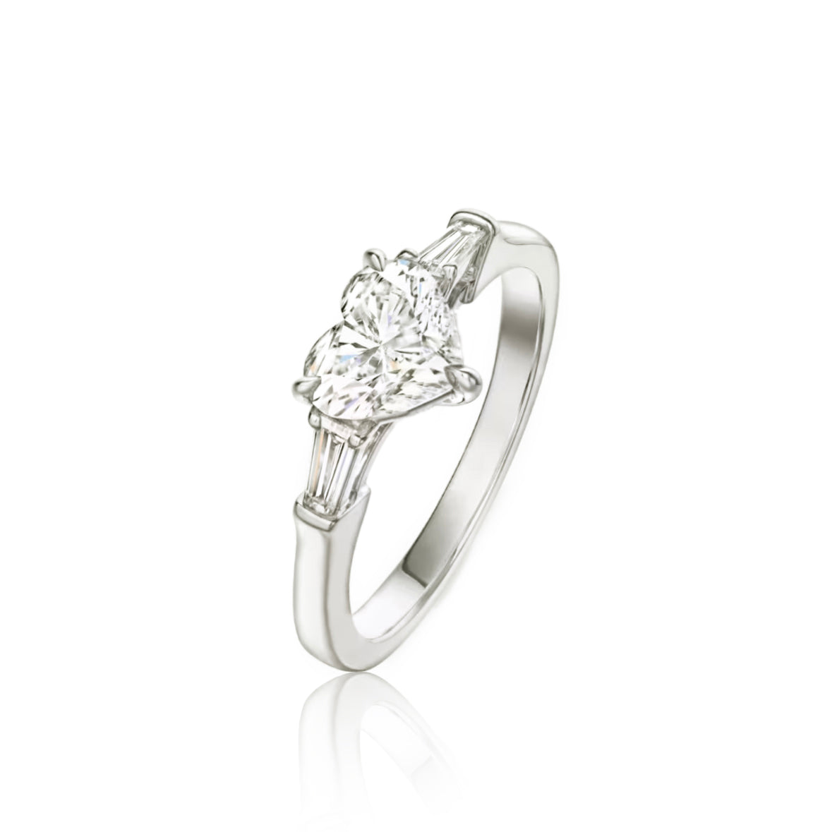 Mangrove Splendor Heart-Shaped Ring with Tapered Baguette Accents