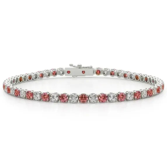 Pink and White Diamond Tennis Bracelet